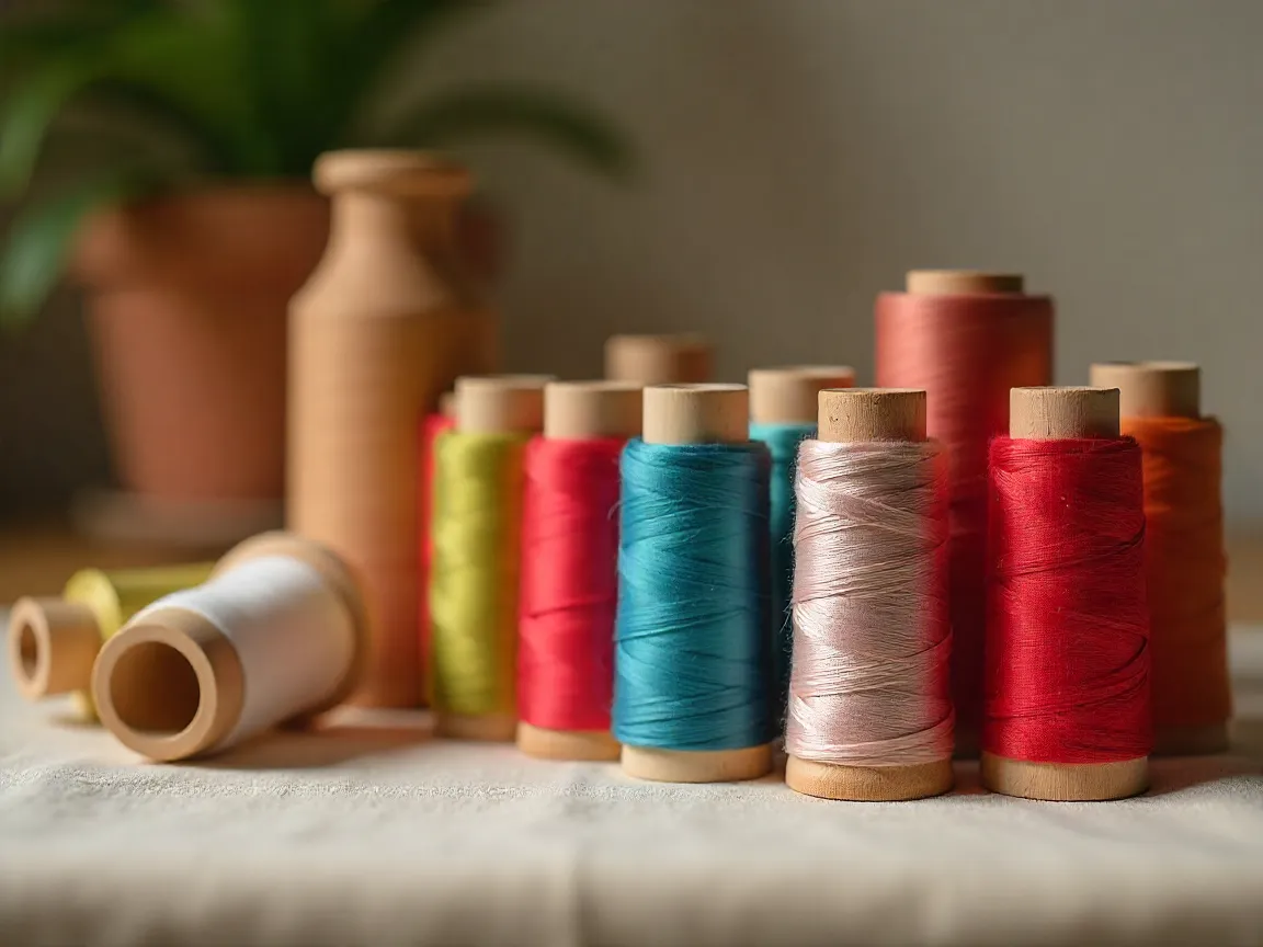 Colorful thread collection at sewing studio